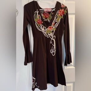 Embroidered Brown Dress